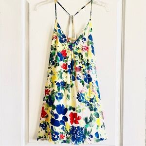 ALICE + OLIVIA | Silk Watercolor Floral V-Neck Y-Back Fierra Mini Dress …